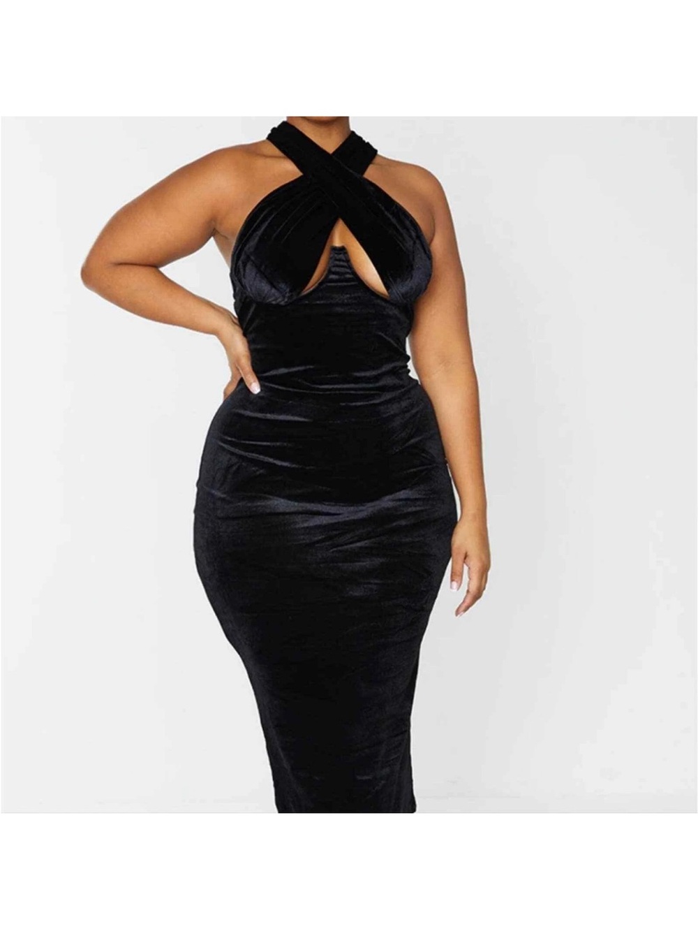 PrettyLittleThing Black Velvet One-Shoulder Cutout Bodycon Dress